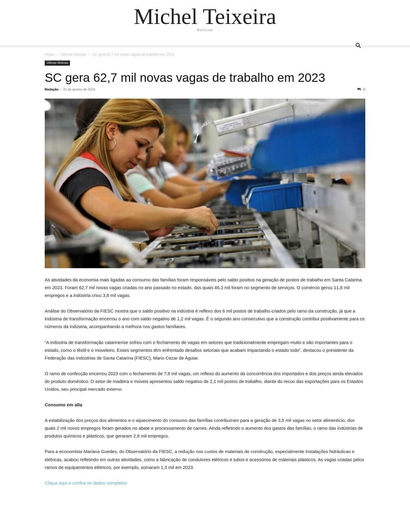 SC gera 62,7 mil novas vagas de trabalho em 2023