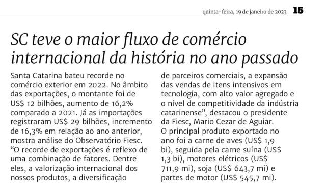 SC teve o maior fluxo de comércio internacional da história no ano passado